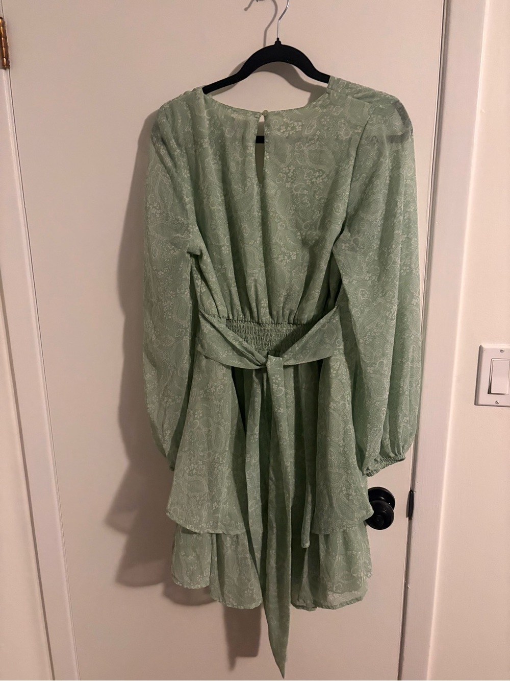 Light Sage Floral Tie-Back Mini Dress